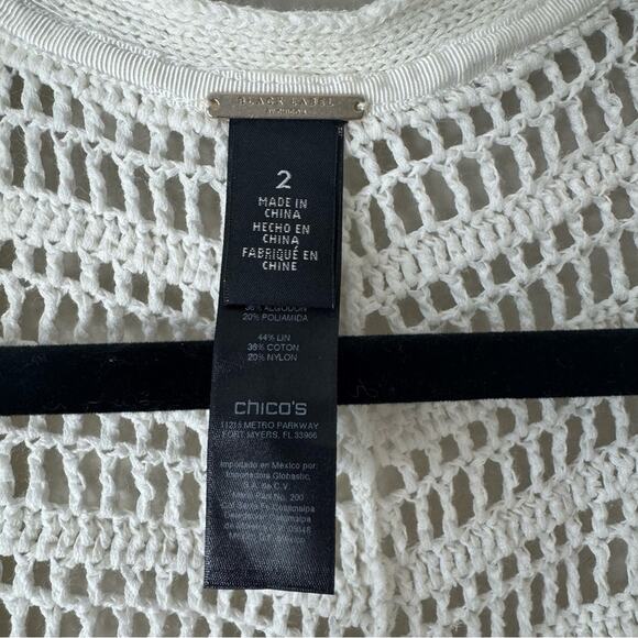 Chico’s Cream Crocheted Cardigan Duster Short Sleeved Sweater Size 2/ US 12 - Picture 4 of 7